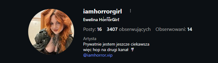Profil Instagram Eweliny HorrorGirl – twórczyni współpracującej z Modelify Agency